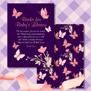 Pink Butterflies Purple Baby Shower Books for Baby Enclosure Card