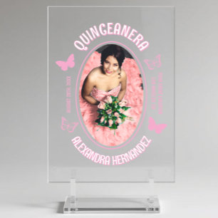 Pink Butterflies Quinceanera Acrylic Sign