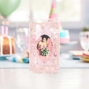 Pink Butterflies Quinceanera Can Glass