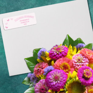 Pink Butterflies Quinceanera Return Address Label