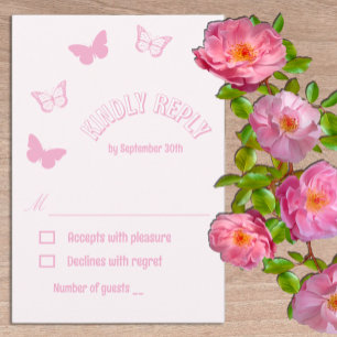 Pink Butterflies Quinceanera RSVP Card