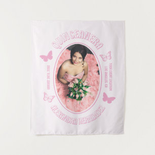 Pink Butterflies Quinceanera Tapestry
