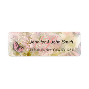 Pink butterflies roses return address label