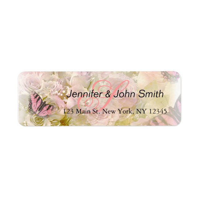 Pink butterflies roses return address label (Front)