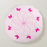 Pink Butterflies Round Pillow Heart Flowers<br><div class="desc">Flying Butterflies Pink Round Pillows - Customisable - or Choose / add your favourite pillow colours ! MIGNED Design</div>