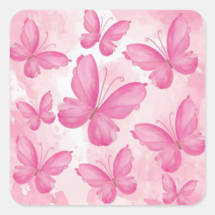 Pink Butterflies Square Sticker