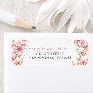 Pink Butterflies Sweet 16 Quince 15 Return Address Return Address Label
