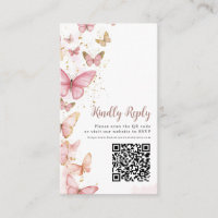 Pink Butterflies Sweet Sixteen Quinceanera QR RSVP