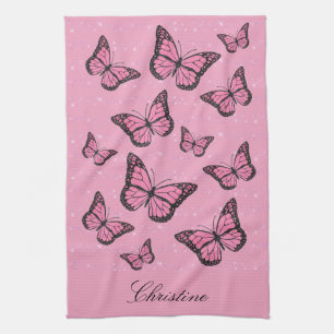 pink butterflies tea towel