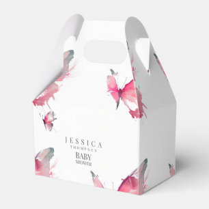 Pink Butterflies White Baby Shower Favour Box