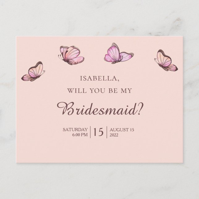 Pink butterflies. Will you be my bridesmaid Postcard (Front)