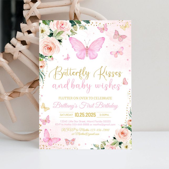 Pink Butterfly 1st Birthday Invitation (Creator Uploaded)