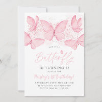 Pink Butterfly 1st Birthday Invitation Baby Girl