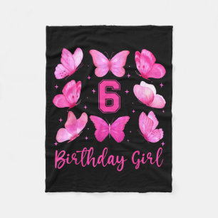 Pink Butterfly 6th Birthday Girl Coquette 6 Year O Fleece Blanket