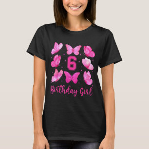 Pink Butterfly 6th Birthday Girl Coquette 6 Year O T-Shirt