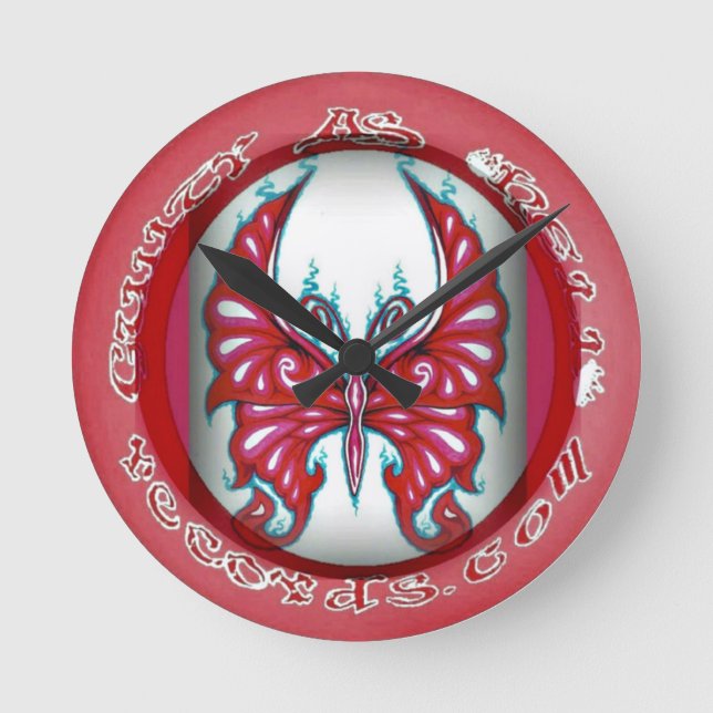 Pink Butterfly 8" Round Wall Clock (Front)