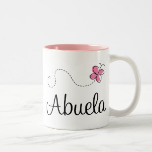 Pink Butterfly Abuela Gift Tee Two-Tone Coffee Mug