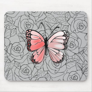 Pink Butterfly And Roses Art Mouse Pad