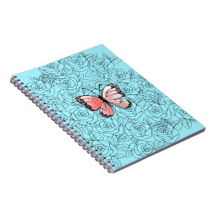 Pink Butterfly And Roses Art - Notebook