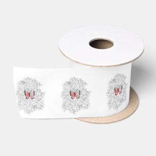 Pink Butterfly And Roses Art Satin Ribbon