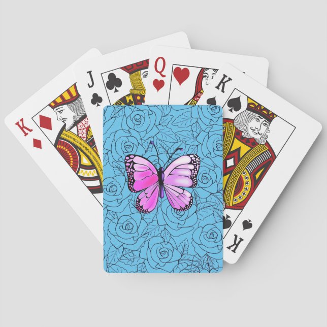 Pink Butterfly and Roses Playing Cards (Back)