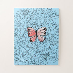 Pink Butterfly And Roses Puzzle Gift