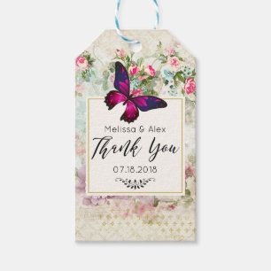 Pink Butterfly and Shabby Vintage Roses Wedding Gift Tags