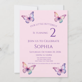 Pink Butterfly Any Age Birthday Invitation