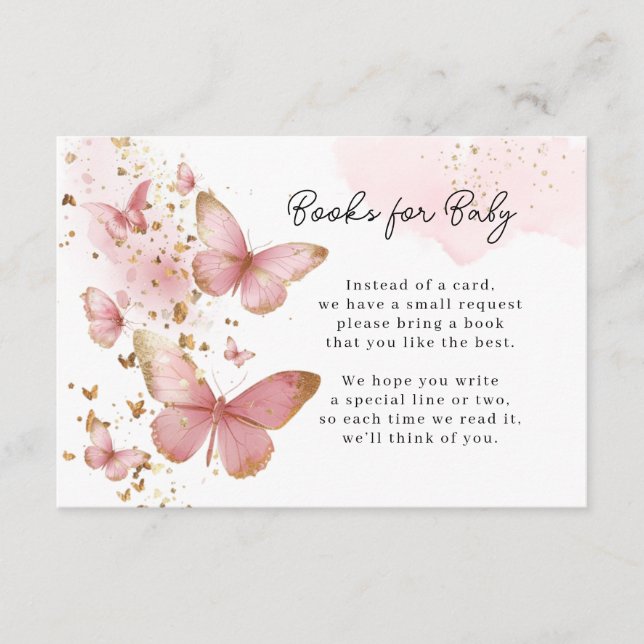 Pink Butterfly Baby Book Request Card (Front)