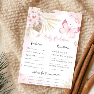 Pink Butterfly Baby Shower Baby Predictions Game