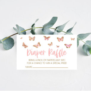 Pink Butterfly Baby Shower Diaper Raffle Card