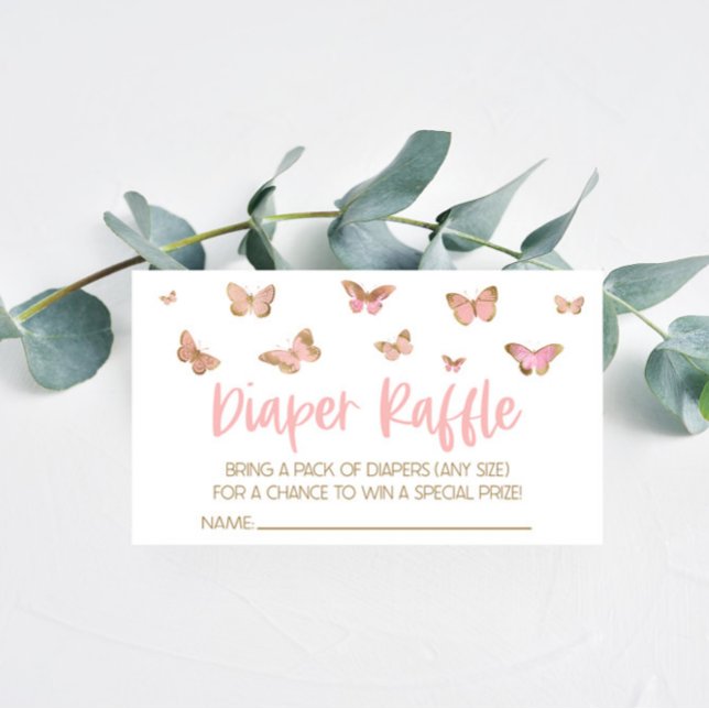 Pink Butterfly Baby Shower Diaper Raffle Card (Creator Uploaded)