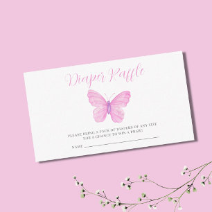 Pink Butterfly Baby Shower Diaper Raffle Ticket Enclosure Card