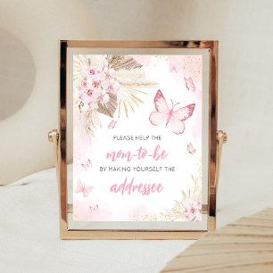 Pink Butterfly Baby Shower Envelope Station Sign