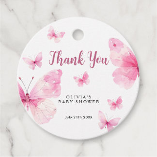 Pink Butterfly Baby Shower Favour Tags