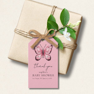 Pink Butterfly Baby Shower Gift Tags