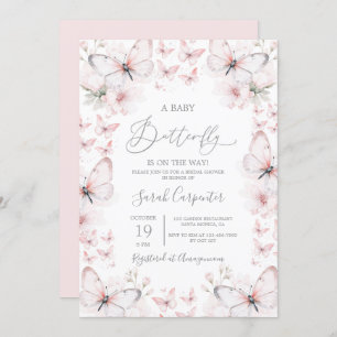 Pink Butterfly Baby Shower Girl Invitation