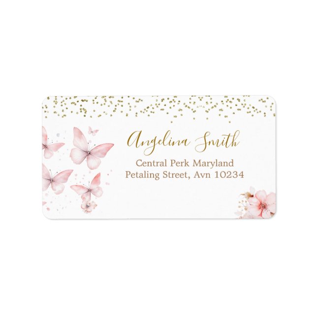 Pink Butterfly Baby Shower Girl Label (Front)