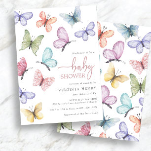 Pink Butterfly Baby Shower Invitation