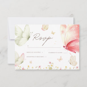 Pink Butterfly Baby Shower Rsvp Card Girl Floral