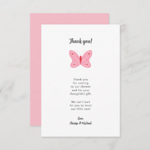 Pink Butterfly baby shower thank you note