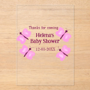 Pink butterfly Baby shower watercolor add name  Acrylic Invitations