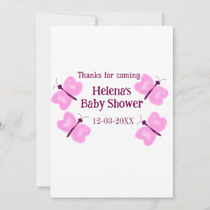 Pink butterfly Baby shower watercolor add name Holiday Card