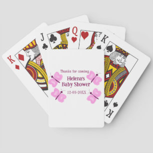 Pink butterfly Baby shower watercolor add name Playing Cards