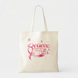 Pink Butterfly Believe Breast Cancer Awareness Tote Bag