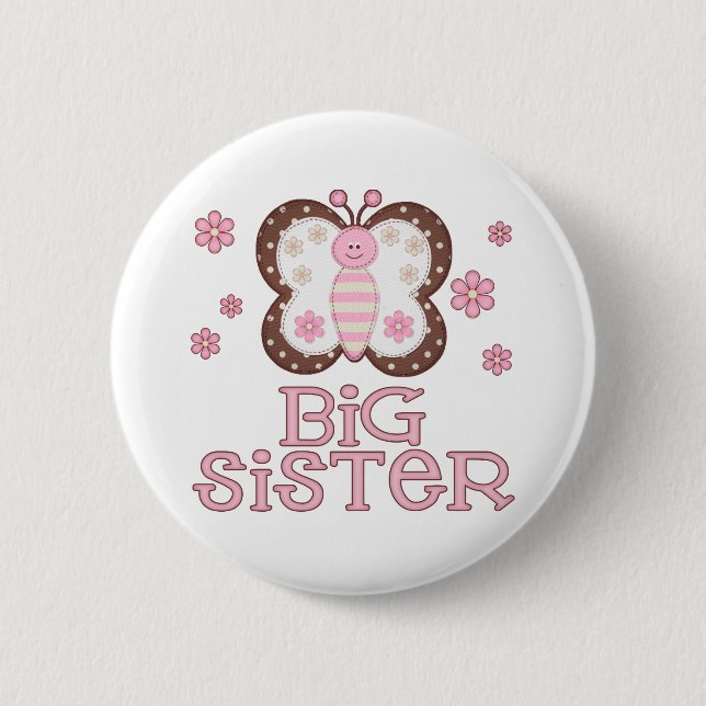 Pink Butterfly Big Sister 6 Cm Round Badge (Front)