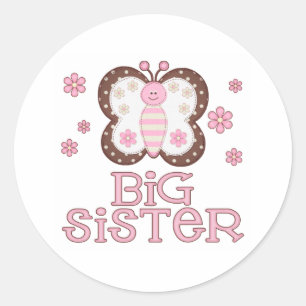 Pink Butterfly Big Sister Classic Round Sticker