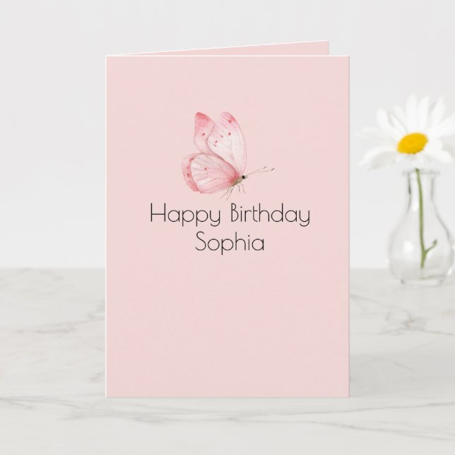 Pink Butterfly Birthday Card (Small Plant)