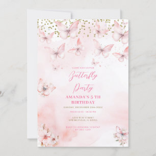 Pink Butterfly Birthday Girl Invitation 