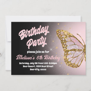 Pink butterfly Birthday Invitation